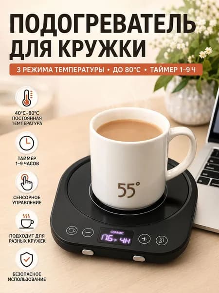 Подогреватель чашек с цифровым дисплеем, отключение по времени и определение силы тяжести, портативный термостат для подогрева молока, чая и напитков, для дома и офиса