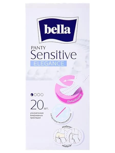Прокладки гигиенические ежедневные Bella Panty Sensitive Elegance, ультратонкие, 1 капля из 4, 20шт