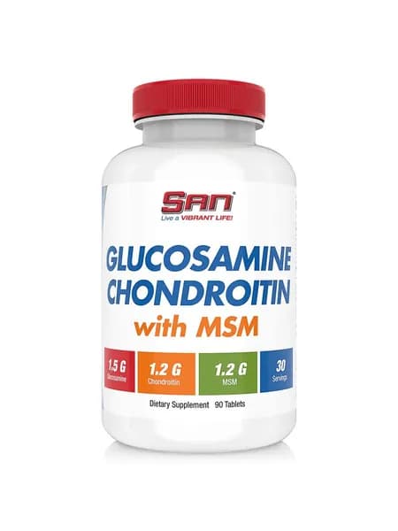 SАN Glucosamine Chondroitin with MSM, Глюкозамин Хондроитин с МСМ для укрепления связок и суставов, 90 таблеток