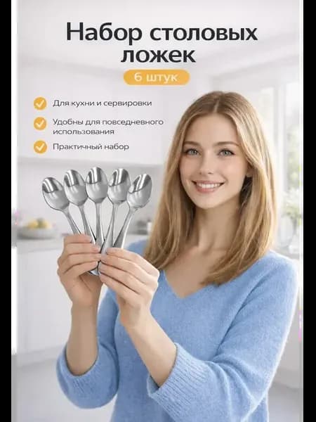 Ложки столовые 6 шт металлические на каждый день