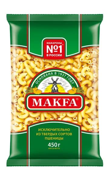 Макароны MAKFA Рожки гладкие высший сорт, 450г