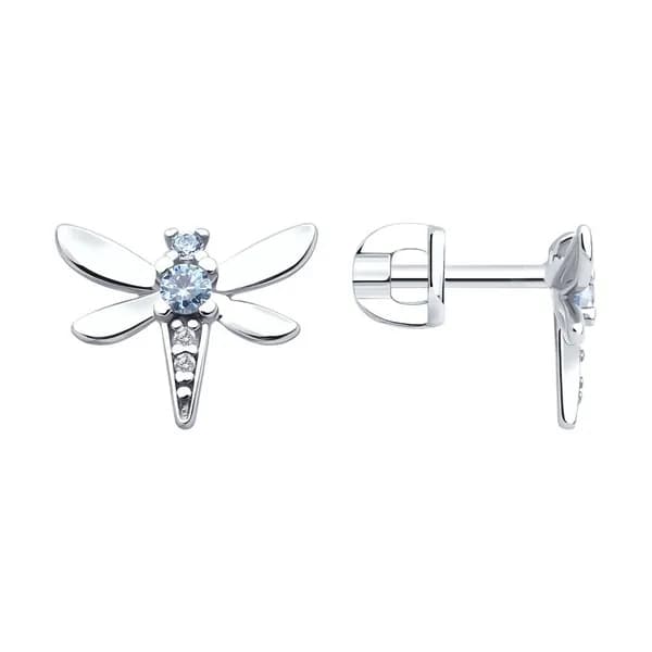 Diamant, Серьги из серебра с фианитами, 94-122-02197-1, пусеты, 925 проба, гвоздики