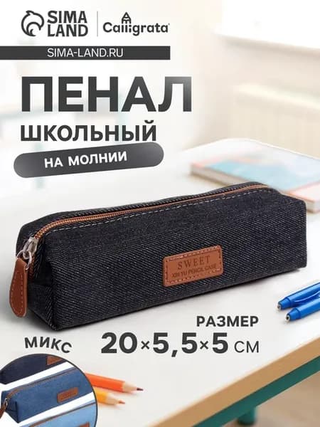 Пенал школьный на молнии "Джинс"