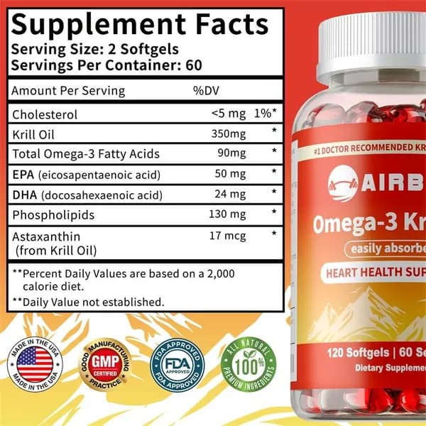 Биологически активная добавка Airboy Omega-3 Krill Oil для поддержания здоровья сердца