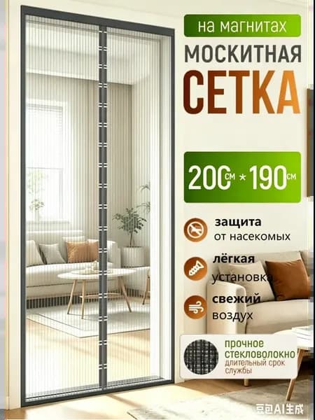 Бесшумная магнитная сетка от комаров, без сверления 200X190
