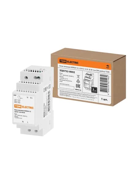 Блок питания на DIN-рейку HDR30-12, 220 В, 12 В, 30 Вт TDM Electric
