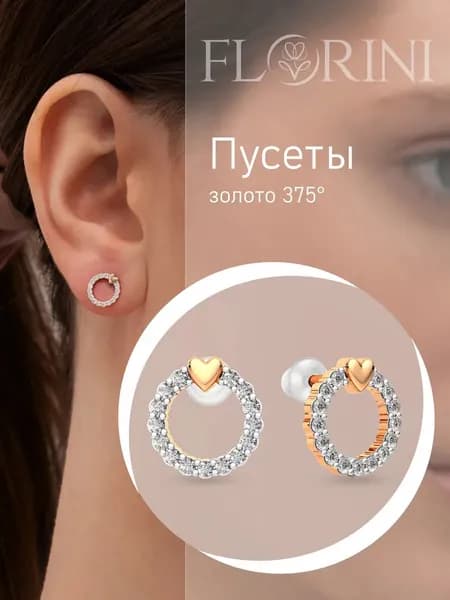 Florini Серьги ювелирные Пусеты Золото розовое 375 пробы