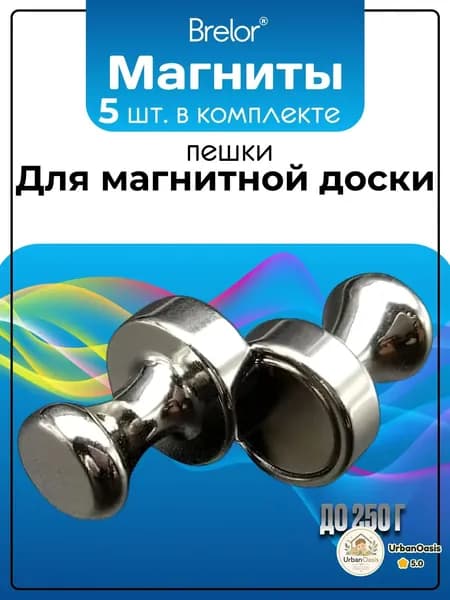 Набор магнитов на холодильник 5 шт, 16х12 мм, хромированные, для магнитной доски,