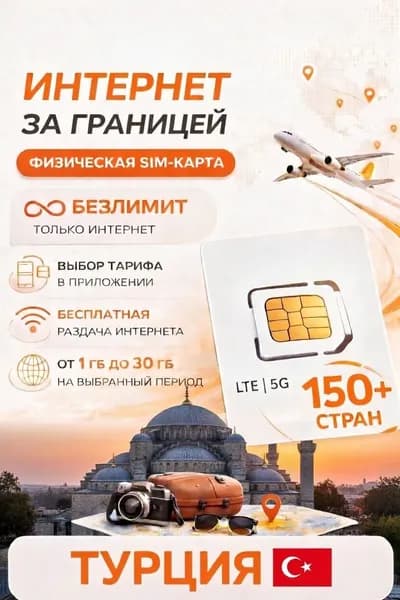 Туристическая SIM-карта для путешествий в Турцию, сим карта для телефона, смартфона, планшета, интернет за границей 5G LTE 4G, Турсим (Турция)