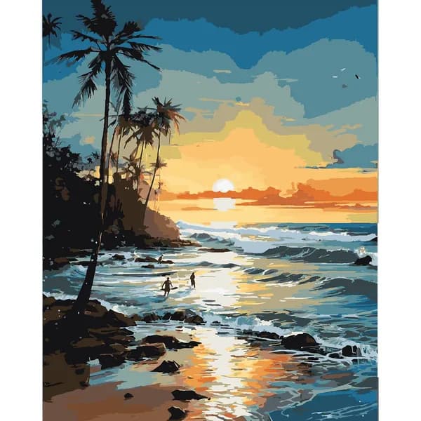 Цифровая живопись Sunset Surf at the Beach , 40 50 см, без рамы, с красками и кистями