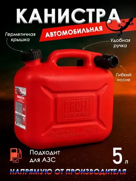 Канистра для бензина 5 л, PROFI в комплекте с крышкой и лейк