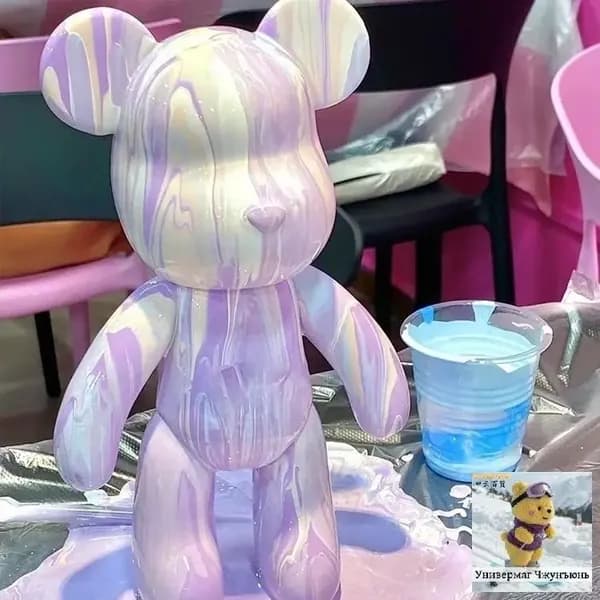 DIY - комплект для создания Флюидного Вульгарного Медведя: краска флюидной картины, уникальный художественный подарок