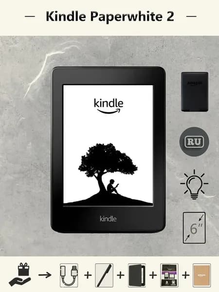 HongDiJia 6" Электронная книга Электронная книга Kindle Paperwhite 2 (6-го поколения), подсветка, русский, 212PPI, 2/4 ГБ, черный