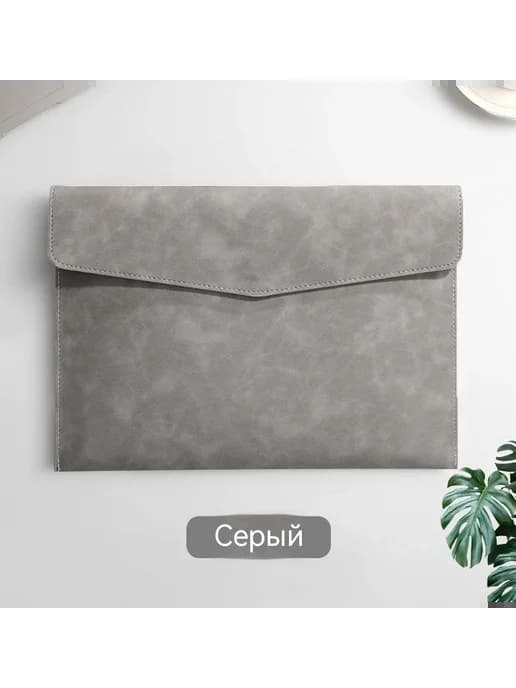 Папка-планшет A4 из экокожи, серая, на кнопке