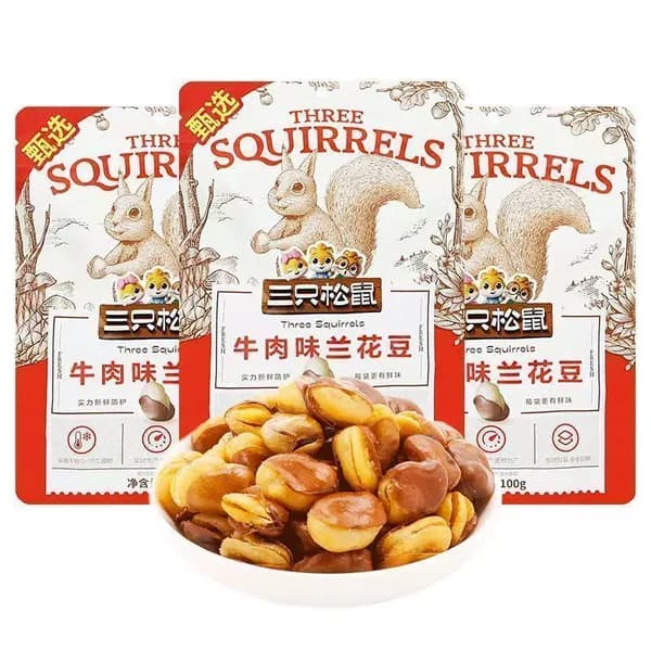Орехи жареные бобы со вкусом говядины Three Squirrels, закуска к пиву, снеки для офиса