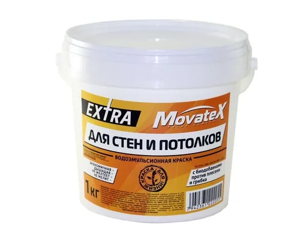 Водоэмульсионная краска Movatex EXTRA для стен и потолков, 1 кг Т11869