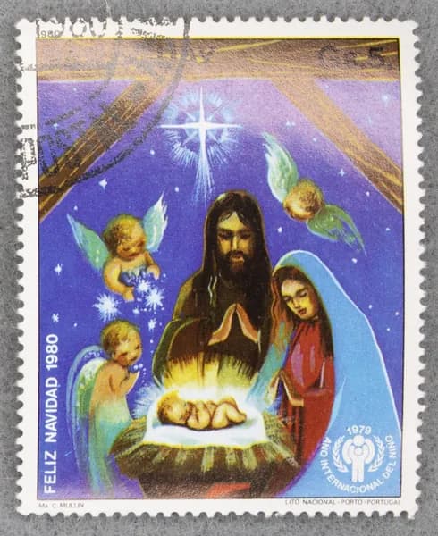 Почтовая марка "Adoration of the Child Jesus". Номинал 5 Gs. Paraguay. 1980 год. (Michel PY 3306)
