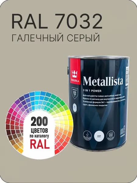 Краска по металлу Tikkurila Metallista галечно серый Ral 7032 0.8 л.