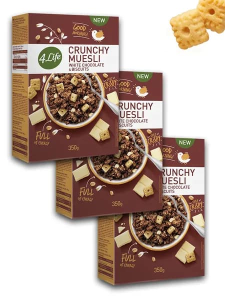 Мюсли 4LIFE хрустящие WHITE CHOCOLATE & BISCUITS с шоколадом и печеньем 3*350гр