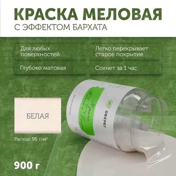 Краска меловая для мебели и декора "Меловой бархат" матовая без запаха белая PaintGuard - 0,7л/0,9кг
