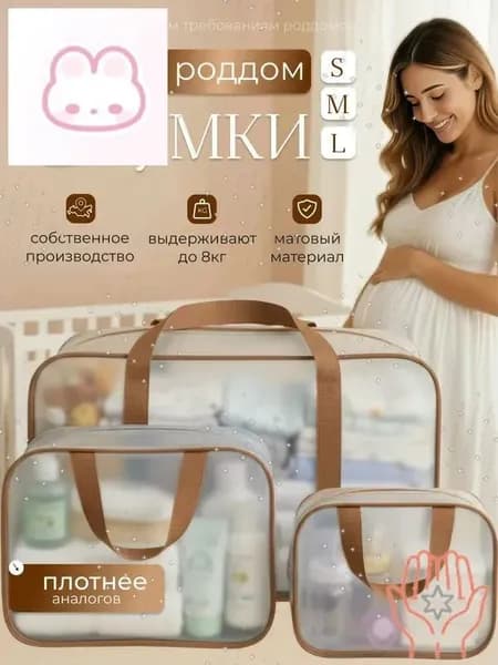 Сумки в роддом прозрачные для беременных набор 3 шт. без наполнения для мамы и малыша
