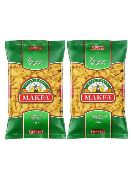 Макароны Макфа Ракушки, 2шт по 400гр