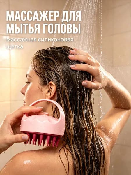 Силиконовая массажная щетка для мытья головы с удобной ручкой, для домашнего душа