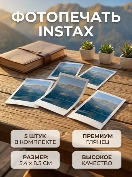 Печать фотографий в стиле Инстакс (Instax), полароид 8,5 5,4. 5 штук