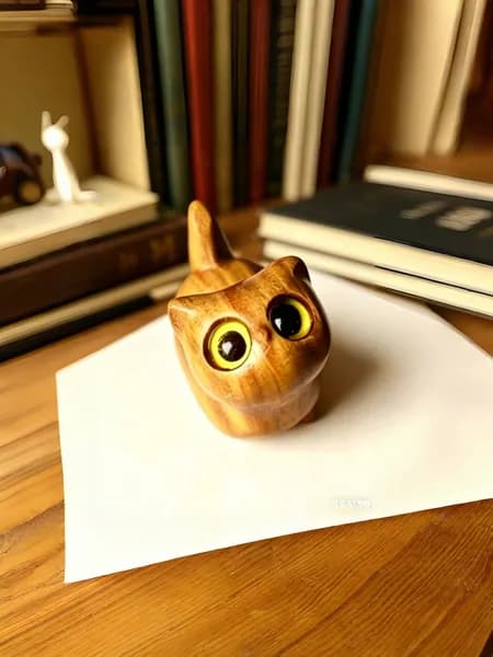 Фигурка кота из дерева, ручная работа, желтоватое дерево, голубые глаза, декор для дома