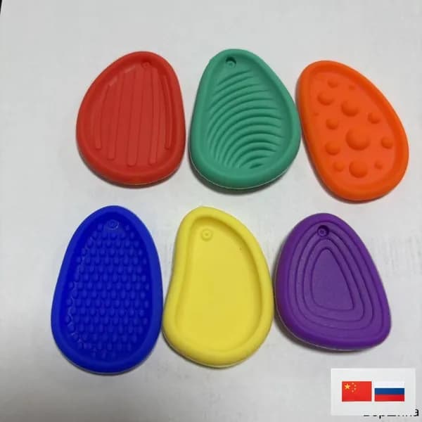 Сенсорные камни из силикона для фелтинга и развития детей, 6 шт. в комплекте: с отверстием под подвеску, мягкие