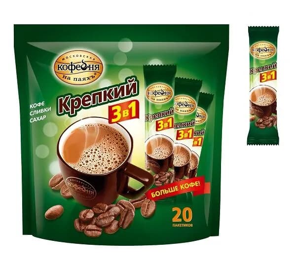 Московская кофейня на паяхъ Кофейный напиток 3 в 1, крепкий, 16 г, 20 шт в упаковке