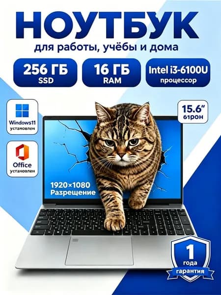 LAOVOVO Ноутбук 15.6", Intel Core i3-6100U, RAM 16 ГБ, SSD 256 ГБ, Intel UHD Graphics, Windows Pro, серебристый, Английская раскладка
