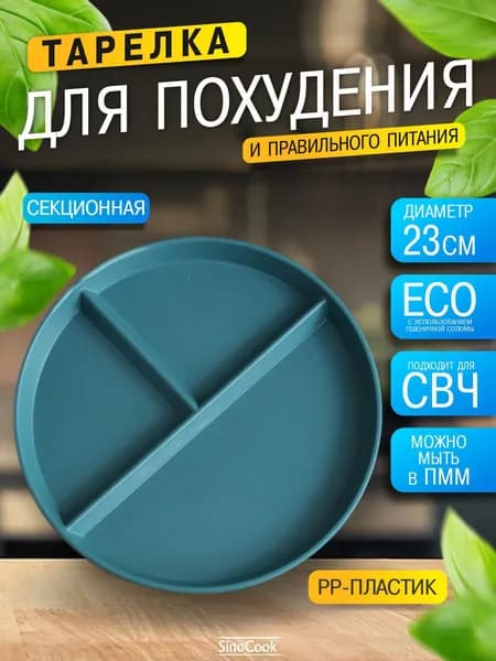 Тарелка для похудения секционная для правильного питания ПП бирюзовая