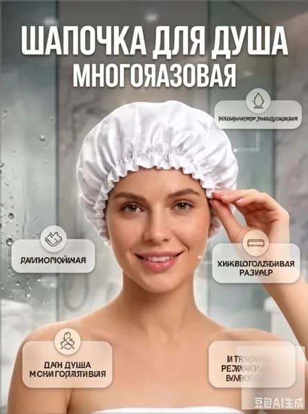 Шапочка для душа многоразовая ,двухслойная, женская, водонепроницаемая для душа, бани, сауны