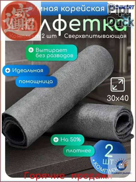 Салфетки для уборки ТряпкаДляУборки, серый Красивый цвет Y324, 40х30 см, 2 шт.