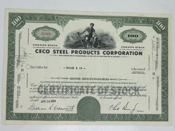 Ценная бумага США Ceco Steel PRODUCTS CORPORATION. Металлургия. 1960-1970 гг