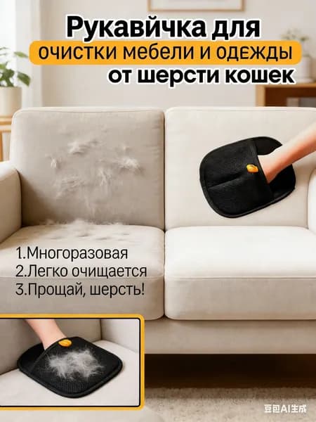 Рукавичка для очистки мебели и одежды от шерсти кошек