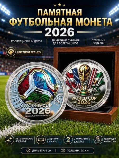 Сувенирная монета ЧМ 2026 по футболу, памятный жетон Кубок мира в капсуле, коллекционная медаль 4 см, настольный сувенир для болельщиков