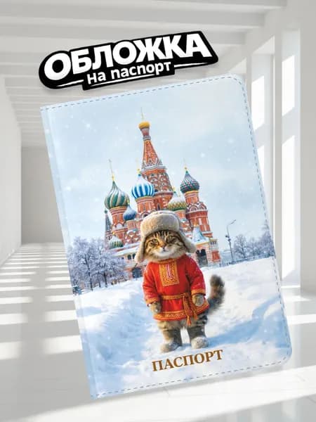 Обложка на паспорт прикольная Русский кот (П-034)