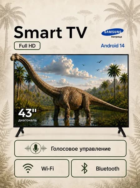 SMART TV Телевизор 43″ Full HD, черный, черный матовый