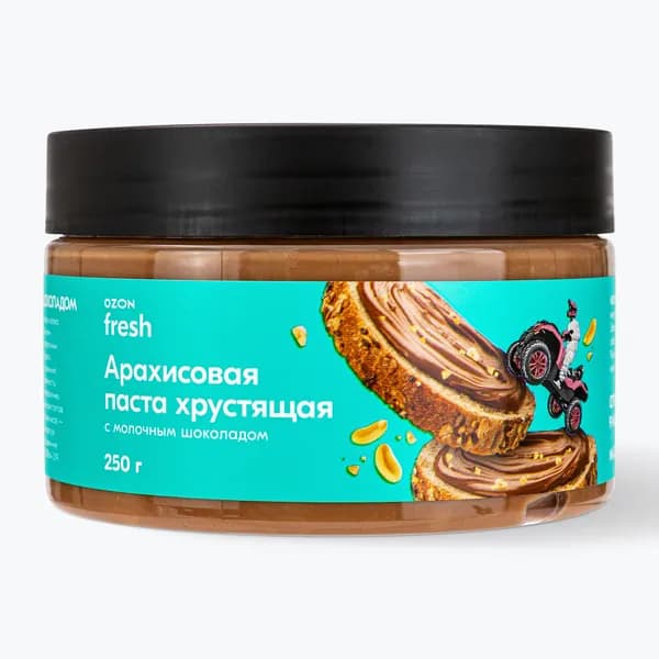 Арахисовая паста хрустящая с молочным шоколадом без сахара 250 г, Ozon fresh