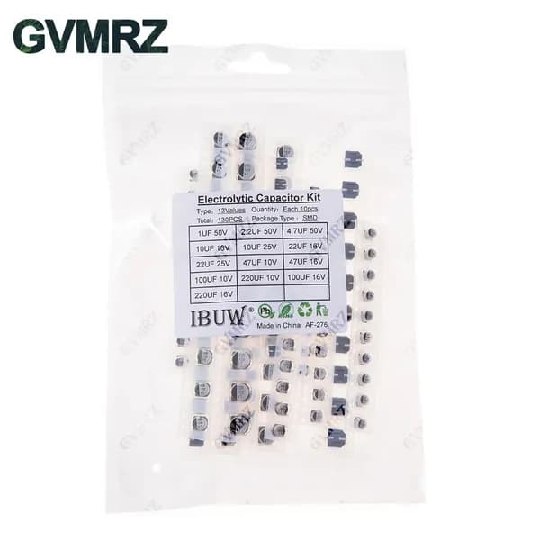 130PCS 13Values SMD Electrolytic Capacitor Kit для силовой фильтрации и электронного прототипирования