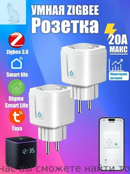 2шт Умная розетка ZigBee 3.0 EU 20A с Алисой, таймер и мониторинг