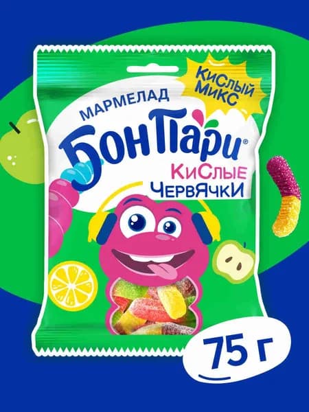 Бон Пари "Кислые червячки" мармелад жевательный, 75 г