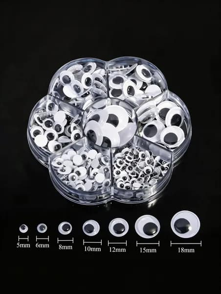 Набор подвижных самоклеящихся глазков для рукоделия и игрушек 5mm-18mm 313шт