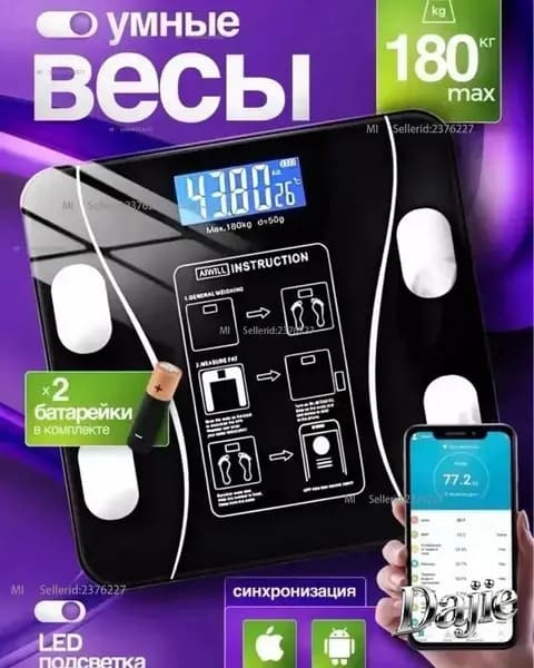 Xiaomi Напольные весы XMIQJGN28, нагрузка 180 кг, точность 50 г