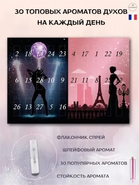 Адвент календарь с парфюмом подарочный набор 30 шт по 2мл