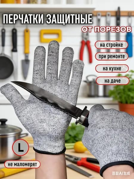 Кевларовые перчатки от порезов для кухни и работы размер L, защита от лезвий и острых предметов, антипорезы для готовки и ремонта
