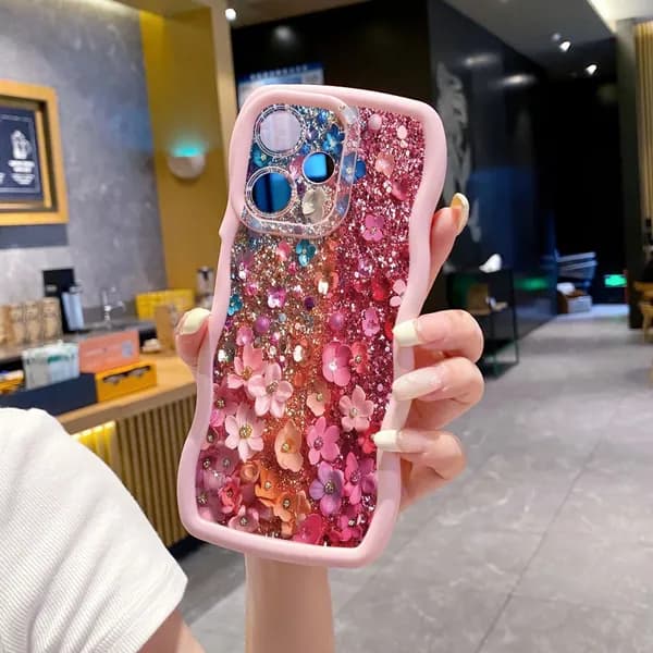 Чехол на Realme C51/Realme C53/Realme Note 50/Narzo N53 Розовый цветок диоманда Корпус телефона с волновой рамкой защищен от сбрасывания