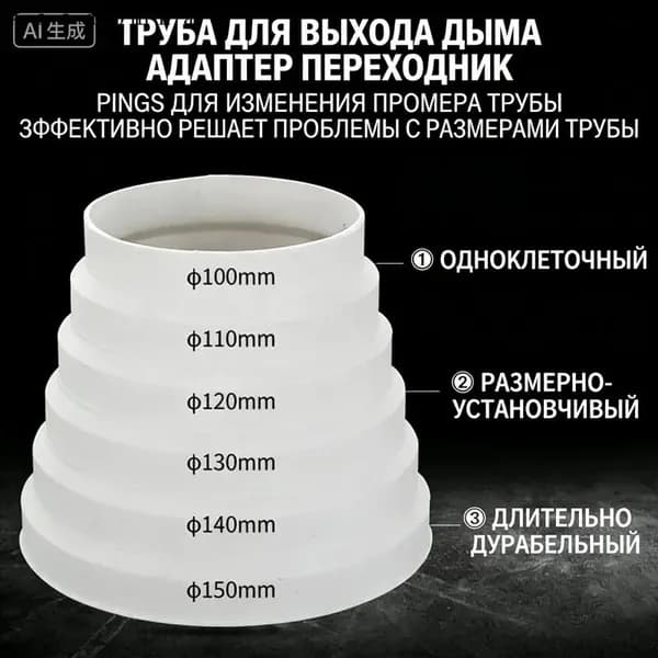 Переходник (соединитель) круглых воздуховодов пластиковый универсальный 150/140/130/120/110/100mm